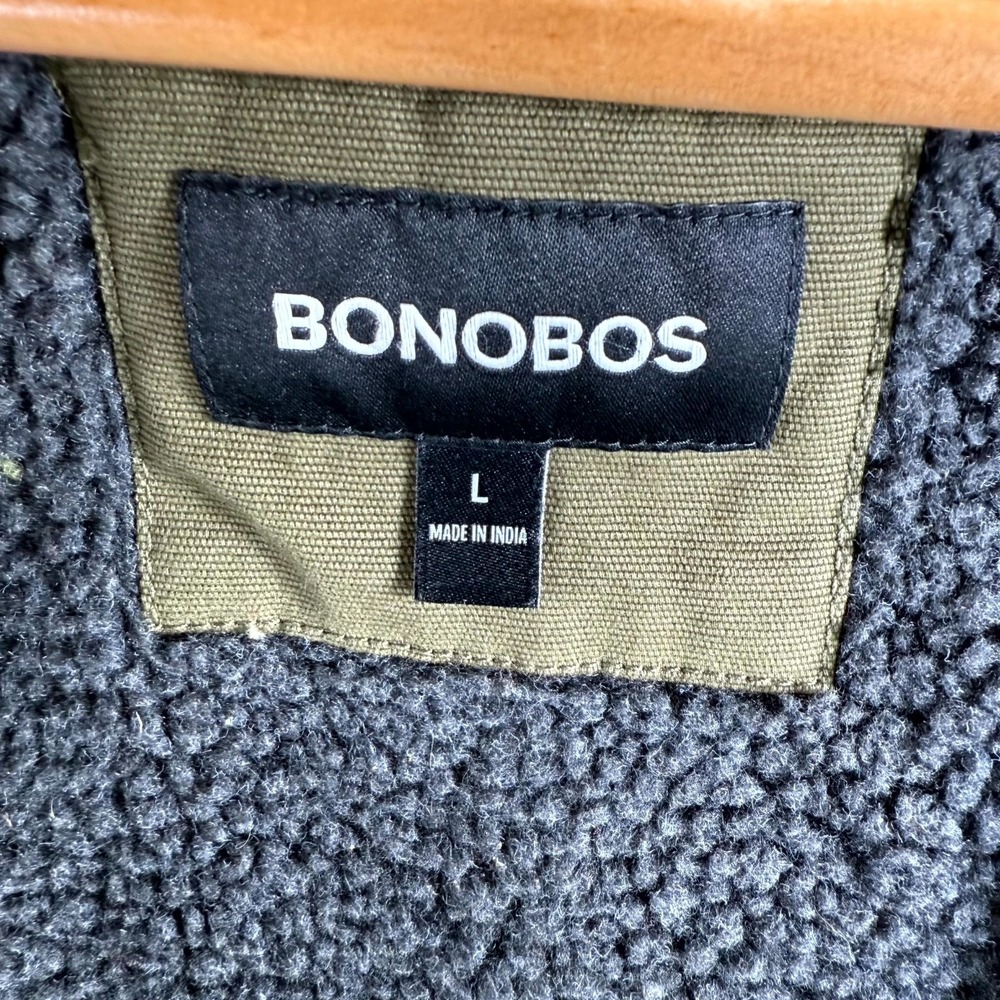 Bonobos Work Jacket Men's Large Olive Sherpa Fleece Lined Button Up Shacket‎ - Picture 7 of 9